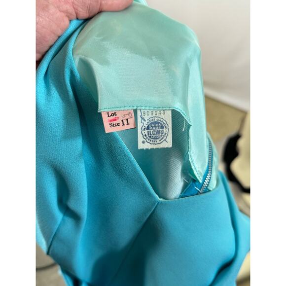 American Vintage 50's Blue Sleeveless Pleated Belted Gemstone Dress small - Picture 12 of 15